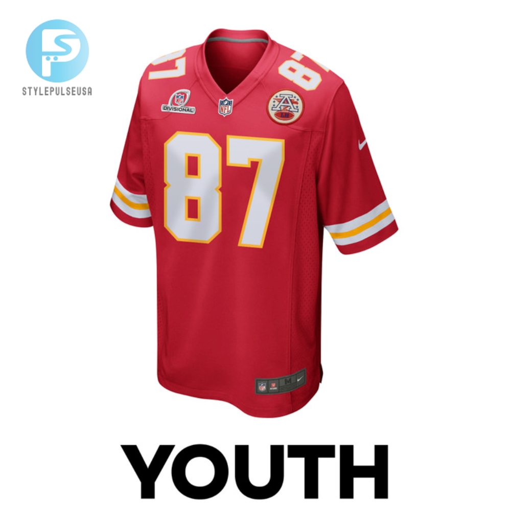 Travis Kelce 87 Kansas City Chiefs 2024 Divisional Patch Game Youth Jersey  Red 