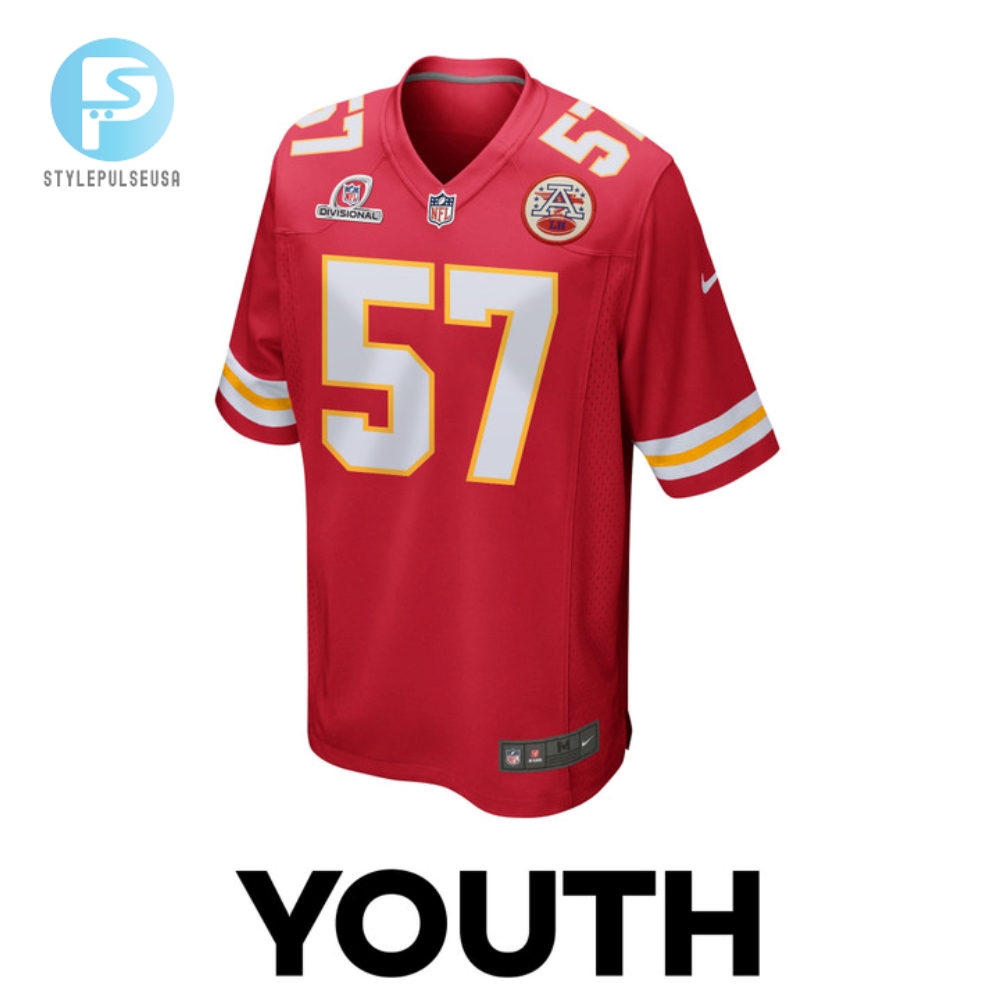 Truman Jones 57 Kansas City Chiefs 2024 Divisional Patch Game Youth Jersey  Red 