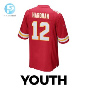 Mecole Hardman 12 Kansas City Chiefs 2024 Divisional Patch Game Youth Jersey Red stylepulseusa 1 2