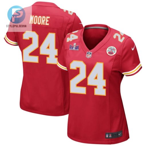 Skyy Moore 24 Kansas City Chiefs Super Bowl Lviii Patch Game Women Jersey Red stylepulseusa 1