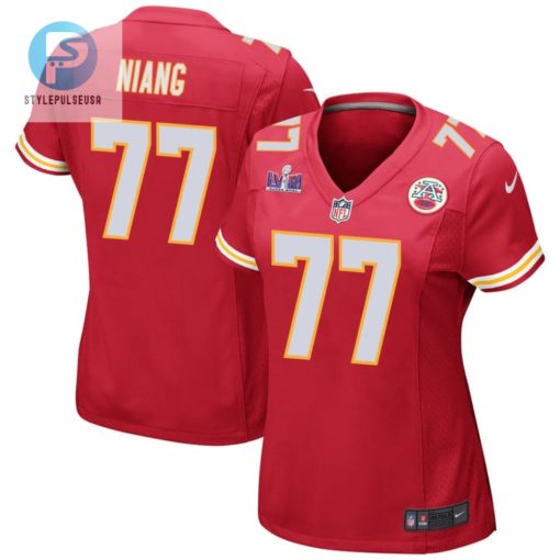 Lucas Niang 77 Kansas City Chiefs Super Bowl Lviii Patch Game Women Jersey Red stylepulseusa 1