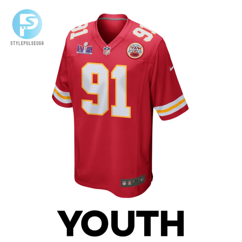 Derrick Nnadi 91 Kansas City Chiefs Super Bowl Lviii Patch Game Youth Jersey  Red 