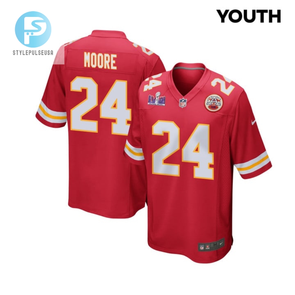 Skyy Moore 24 Kansas City Chiefs Super Bowl Lviii Patch Game Youth Jersey Red stylepulseusa 1