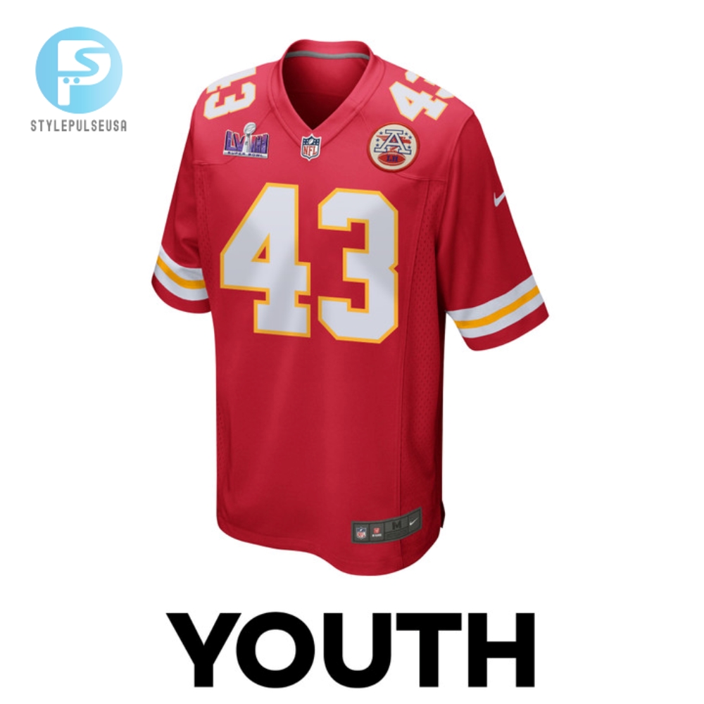 Jack Cochrane 43 Kansas City Chiefs Super Bowl Lviii Patch Game Youth Jersey  Red 