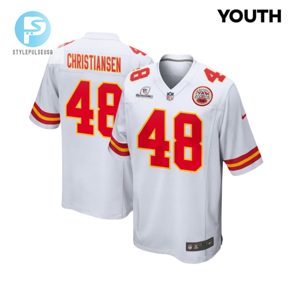Cole Christiansen 48 Kansas City Chiefs Super Bowl Lviii Patch Game Youth Jersey White stylepulseusa 1