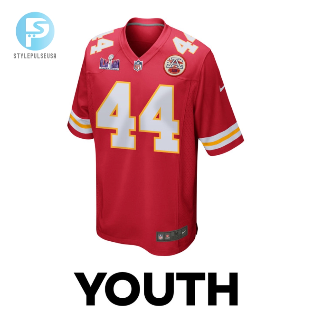 Cam Jones 44 Kansas City Chiefs Super Bowl Lviii Patch Game Youth Jersey  Red 