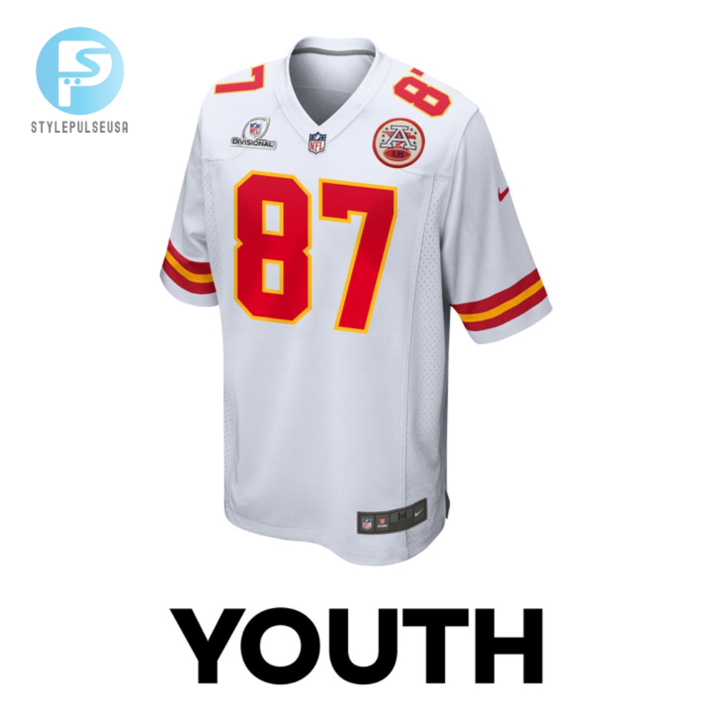 Travis Kelce 87 Kansas City Chiefs Super Bowl Lviii Patch Game Youth Jersey  White 