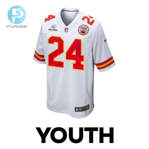 Skyy Moore 24 Kansas City Chiefs Super Bowl Lviii Patch Game Youth Jersey White stylepulseusa 1 1