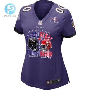 Baltimore Ravens Vs. Kansas City Chiefs 2023 Afc Championship Matchup Game Custom Women Jersey Purple stylepulseusa 1 1