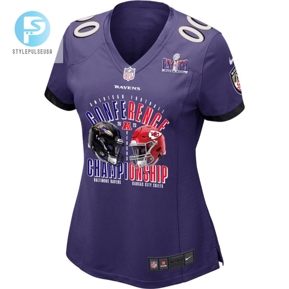 Baltimore Ravens Vs. Kansas City Chiefs 2023 Afc Championship Matchup Game Custom Women Jersey  Purple 