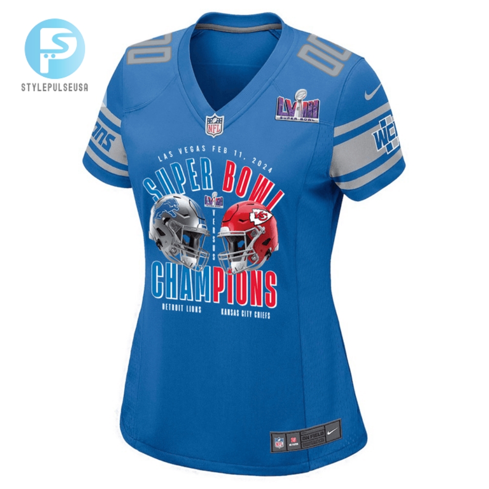 Detroit Lions Vs. Kansas City Chiefs Super Bowl Lviii Matchup Game Custom Women Jersey  Blue 