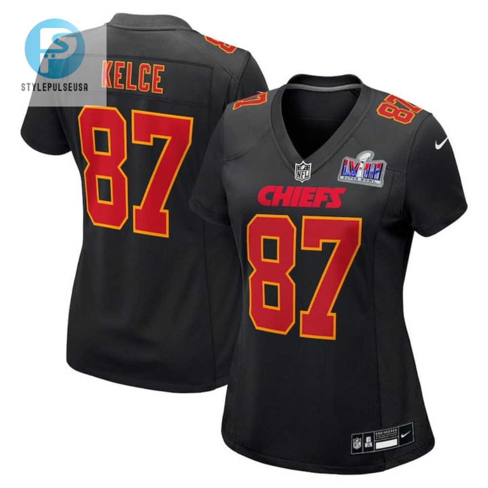 Travis Kelce 87 Kansas City Chiefs Super Bowl Lviii Fashion Game Women Jersey Carbon Black stylepulseusa 1