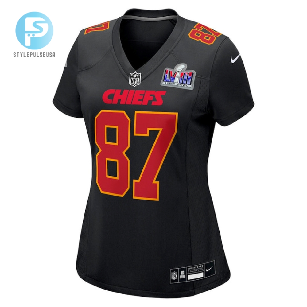 Travis Kelce 87 Kansas City Chiefs Super Bowl Lviii Fashion Game Women Jersey  Carbon Black 