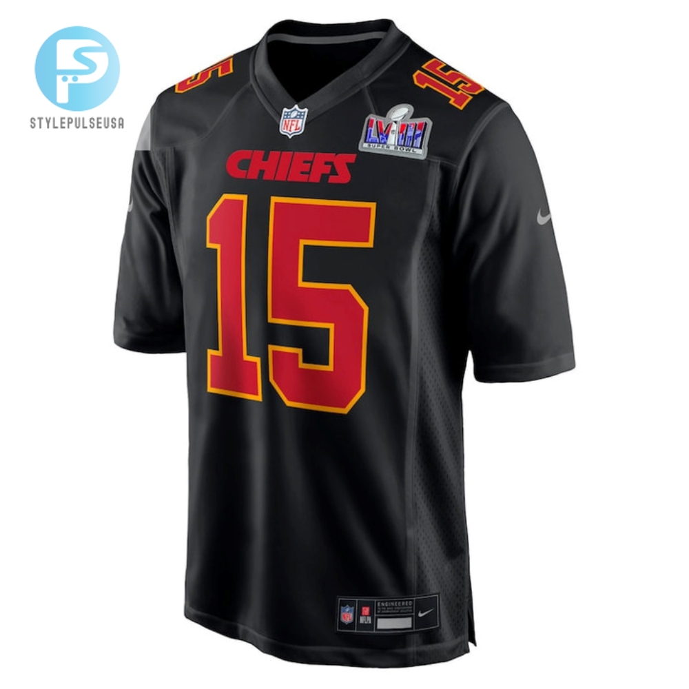 Patrick Mahomes 15 Kansas City Chiefs Super Bowl Lviii Fashion Game Men Jersey  Carbon Black 