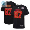 Travis Kelce 87 Kansas City Chiefs Super Bowl Lviii Patch Fashion Game Youth Jersey Carbon Black stylepulseusa 1