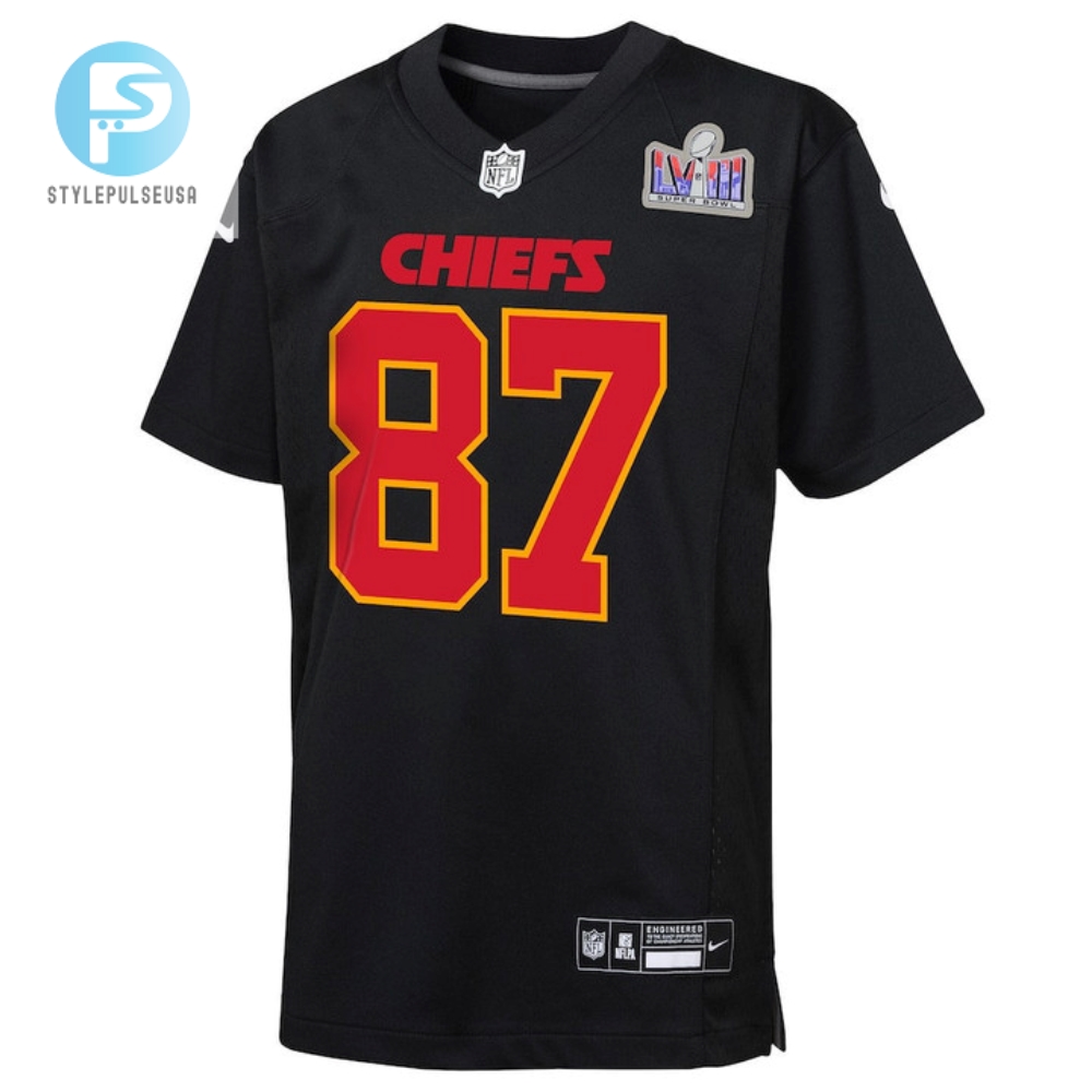 Travis Kelce 87 Kansas City Chiefs Super Bowl Lviii Patch Fashion Game Youth Jersey  Carbon Black 