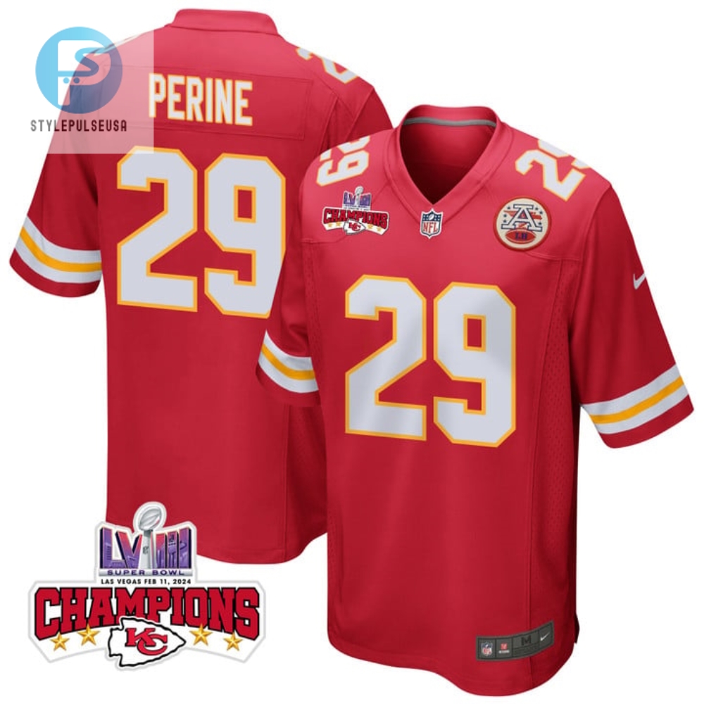 Lamical Perine 29 Kansas City Chiefs Super Bowl Lviii Champions 4 Stars Patch Game Men Jersey Red stylepulseusa 1