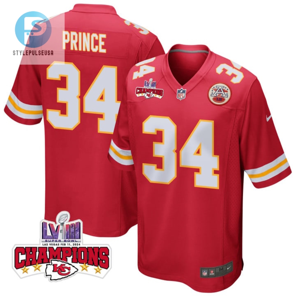 Deneric Prince 34 Kansas City Chiefs Super Bowl Lviii Champions 4 Stars Patch Game Men Jersey Red stylepulseusa 1
