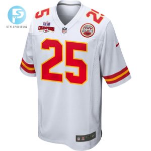 Clyde Edwardshelaire 25 Kansas City Chiefs Super Bowl Lviii Champions 4 Stars Patch Game Men Jersey White stylepulseusa 1 1