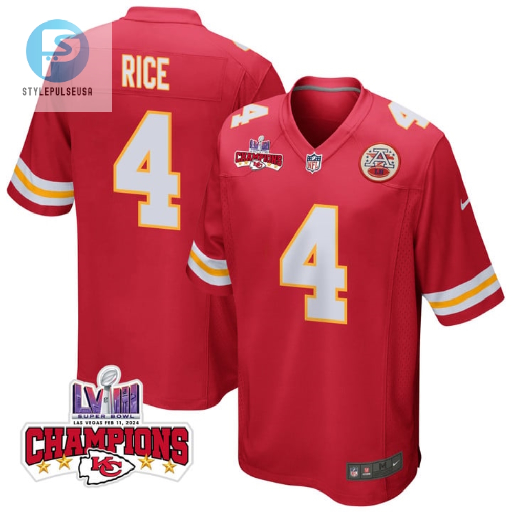 Rashee Rice 4 Kansas City Chiefs Super Bowl Lviii Champions 4 Stars Patch Game Men Jersey Red stylepulseusa 1