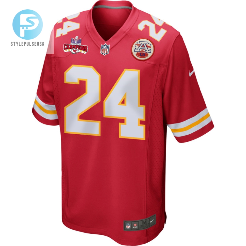 Skyy Moore 24 Kansas City Chiefs Super Bowl Lviii Champions 4 Stars Patch Game Men Jersey  Red 