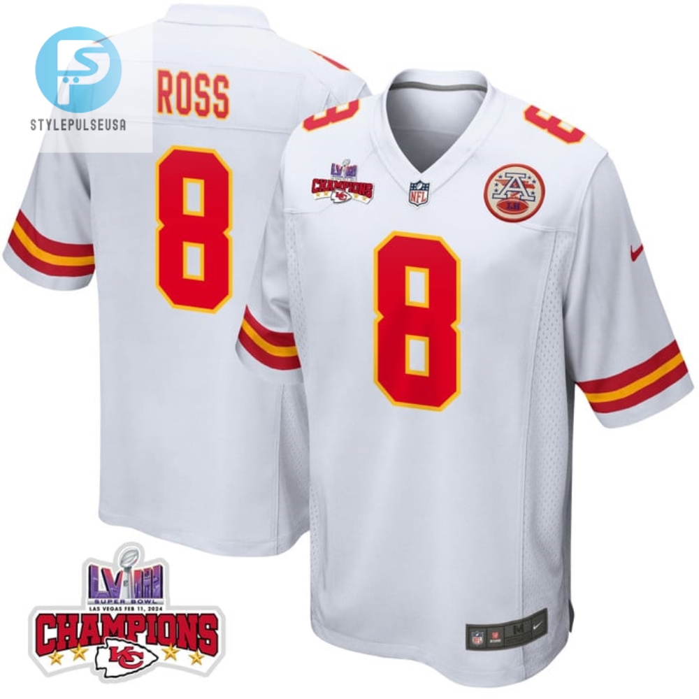 Justyn Ross 8 Kansas City Chiefs Super Bowl Lviii Champions 4 Stars Patch Game Men Jersey White stylepulseusa 1