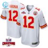 Mecole Hardman 12 Kansas City Chiefs Super Bowl Lviii Champions 4 Stars Patch Game Men Jersey White stylepulseusa 1