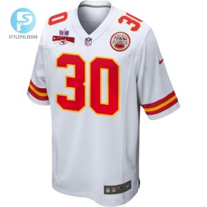 Keaontay Ingram 30 Kansas City Chiefs Super Bowl Lviii Champions 4 Stars Patch Game Men Jersey White stylepulseusa 1 1