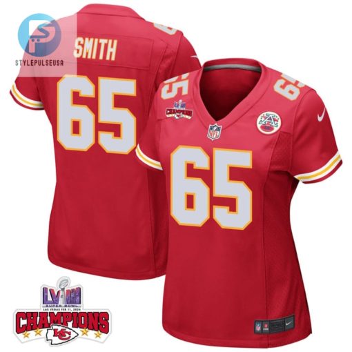 Trey Smith 65 Kansas City Chiefs Super Bowl Lviii Champions 4 Stars Patch Game Women Jersey Red stylepulseusa 1