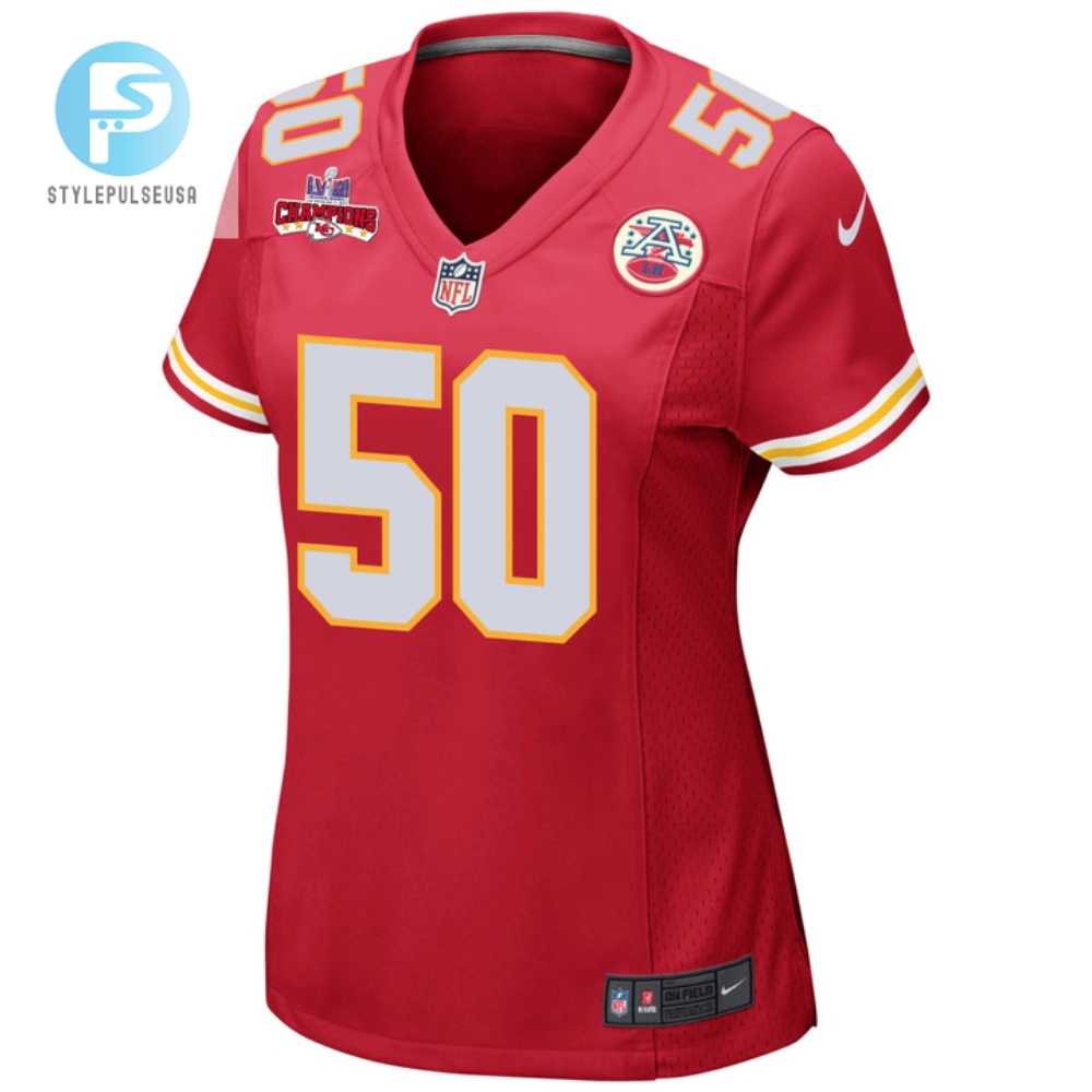 Willie Gay 50 Kansas City Chiefs Super Bowl Lviii Champions 4 Stars Patch Game Women Jersey  Red 