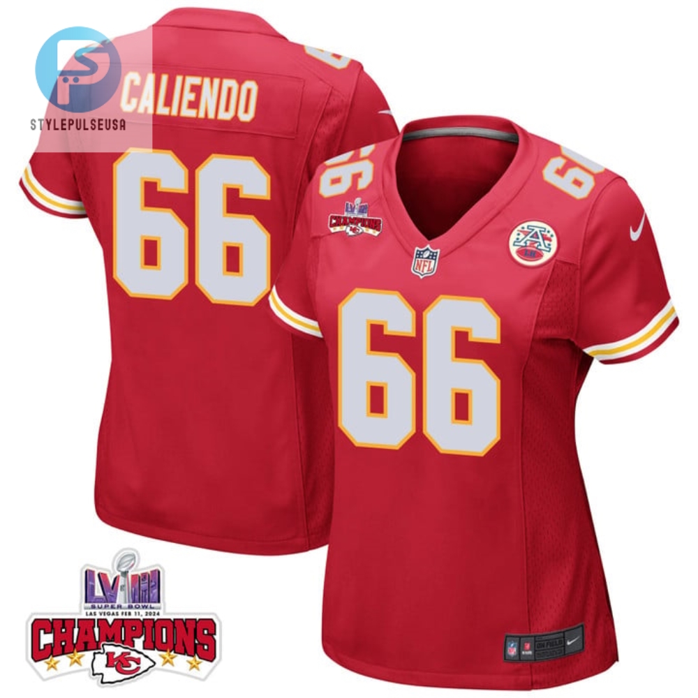 Mike Caliendo 66 Kansas City Chiefs Super Bowl Lviii Champions 4 Stars Patch Game Women Jersey Red stylepulseusa 1