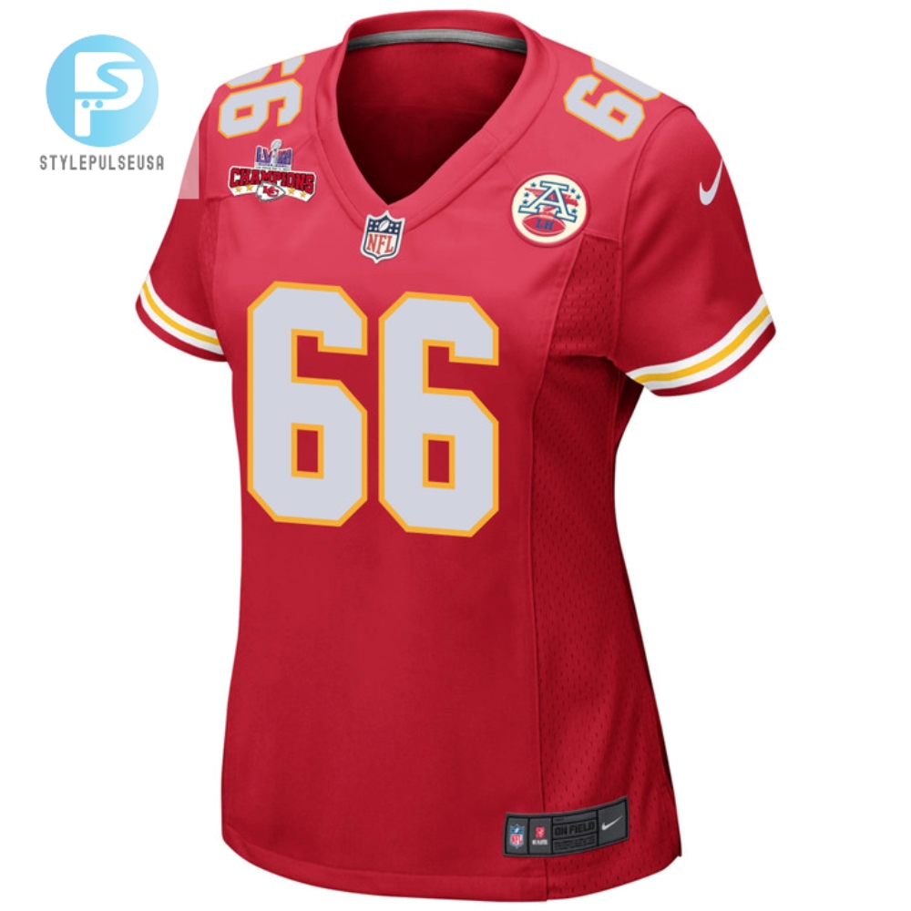 Mike Caliendo 66 Kansas City Chiefs Super Bowl Lviii Champions 4 Stars Patch Game Women Jersey  Red 