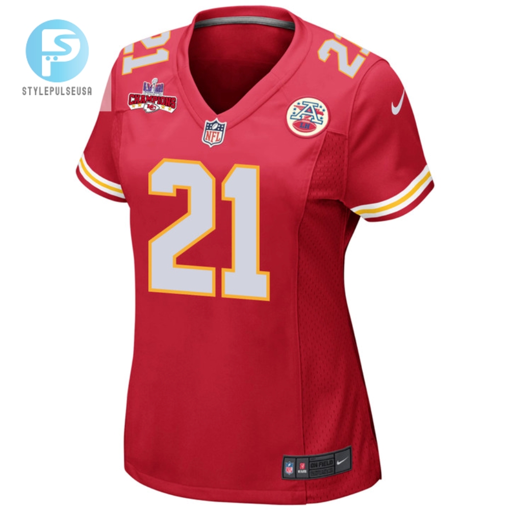 Mike Edwards 21 Kansas City Chiefs Super Bowl Lviii Champions 4 Stars Patch Game Women Jersey  Red 