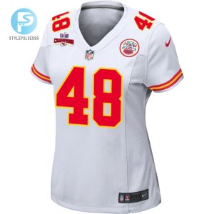 Cole Christiansen 48 Kansas City Chiefs Super Bowl Lviii Champions 4 Stars Patch Game Women Jersey White stylepulseusa 1 1