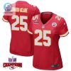 Clyde Edwardshelaire 25 Kansas City Chiefs Super Bowl Lviii Champions 4 Stars Patch Game Women Jersey Red stylepulseusa 1