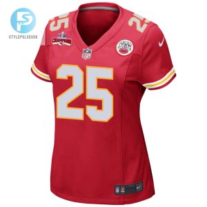 Clyde Edwardshelaire 25 Kansas City Chiefs Super Bowl Lviii Champions 4 Stars Patch Game Women Jersey Red stylepulseusa 1 1