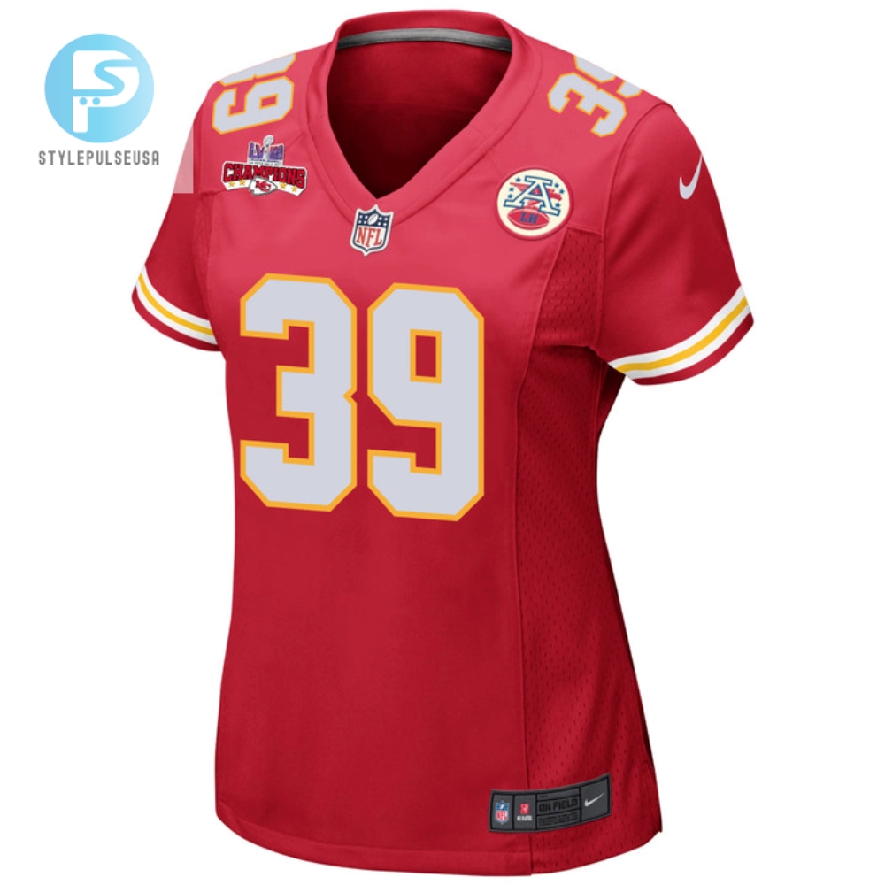 Keith Taylor 39 Kansas City Chiefs Super Bowl Lviii Champions 4 Stars Patch Game Women Jersey  Red 