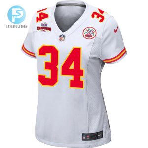 Deneric Prince 34 Kansas City Chiefs Super Bowl Lviii Champions 4 Stars Patch Game Women Jersey White stylepulseusa 1 1