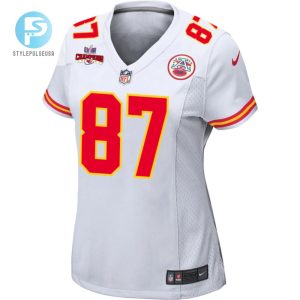 Travis Kelce 87 Kansas City Chiefs Super Bowl Lviii Champions 4 Stars Patch Game Women Jersey White stylepulseusa 1 1