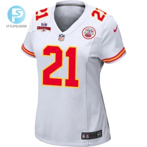 Mike Edwards 21 Kansas City Chiefs Super Bowl Lviii Champions 4 Stars Patch Game Women Jersey White stylepulseusa 1 1