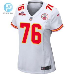 Prince Tega Wanogho 76 Kansas City Chiefs Super Bowl Lviii Champions 4 Stars Patch Game Women Jersey White stylepulseusa 1 1