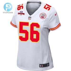 George Karlaftis 56 Kansas City Chiefs Super Bowl Lviii Champions 4 Stars Patch Game Women Jersey White stylepulseusa 1 1