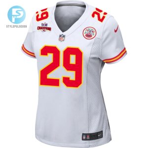 Lamical Perine 29 Kansas City Chiefs Super Bowl Lviii Champions 4 Stars Patch Game Women Jersey White stylepulseusa 1 1