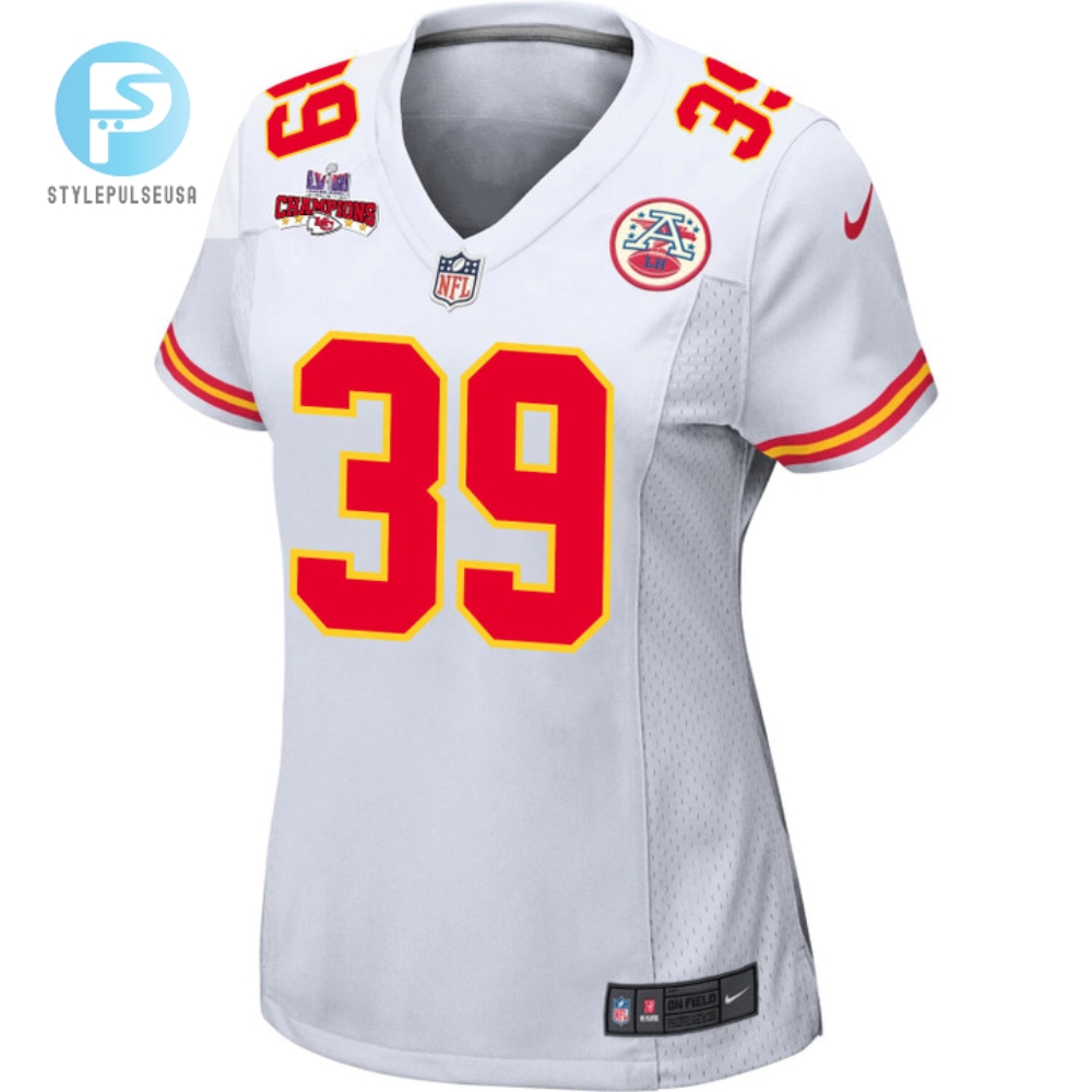 Keith Taylor 39 Kansas City Chiefs Super Bowl Lviii Champions 4 Stars Patch Game Women Jersey  White 