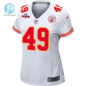 Matt Bushman 49 Kansas City Chiefs Super Bowl Lviii Champions 4 Stars Patch Game Women Jersey White stylepulseusa 1 1