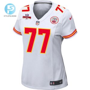 Lucas Niang 77 Kansas City Chiefs Super Bowl Lviii Champions 4 Stars Patch Game Women Jersey White stylepulseusa 1 1