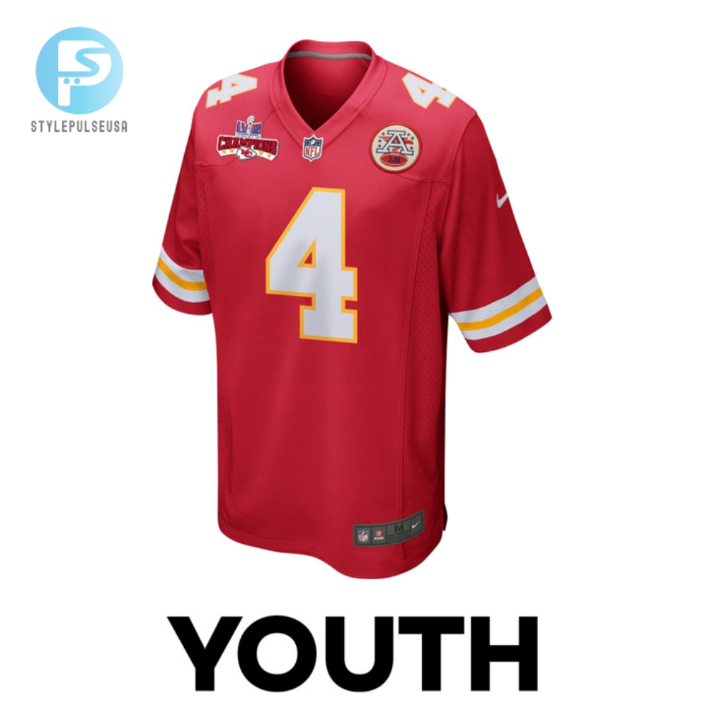Rashee Rice 4 Kansas City Chiefs Super Bowl Lviii Champions 4 Stars Patch Game Youth Jersey  Red 