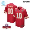 Isiah Pacheco 10 Kansas City Chiefs Super Bowl Lviii Champions 4 Stars Patch Game Youth Jersey Red stylepulseusa 1