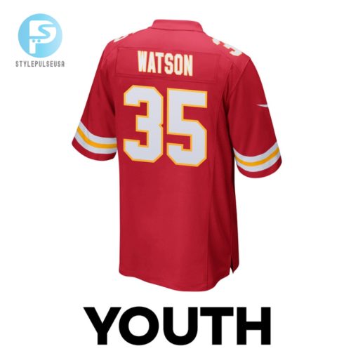 Jaylen Watson 35 Kansas City Chiefs Super Bowl Lviii Champions 4 Stars Patch Game Youth Jersey Red stylepulseusa 1 2