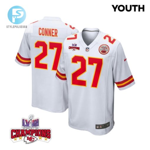 Chamarri Conner 27 Kansas City Chiefs Super Bowl Lviii Champions 4 Stars Patch Game Youth Jersey White stylepulseusa 1